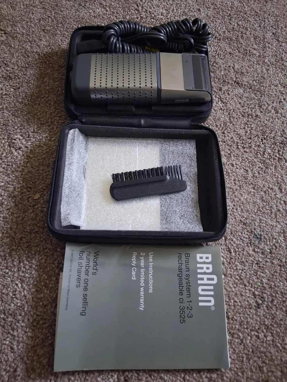 Vintage Braun 3525 System 1-2-3 Shaver Rechargeable Cord/Cordless W. Germany